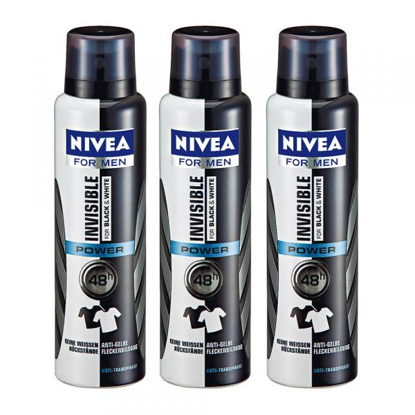 Kit Desodorante Nivea Aerosol Invisible BlackWhite Power Masculino 100ml 3 Unidades