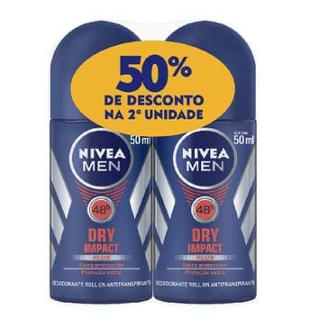 Kit Desodorante Nivea Men Roll On Dry Impact 50ml 2 Unidades com 50% de Desconto no Segundo