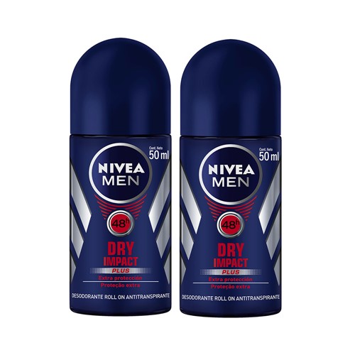 Kit Desodorante Nivea Roll On C/50% Desc.na 2ª Un.Masculino Dry Impact