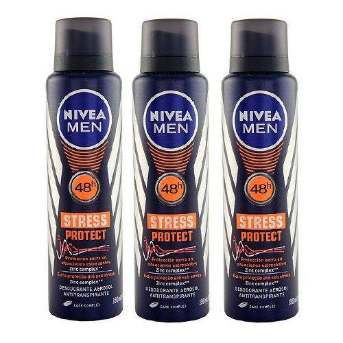 Kit Desodorante Nivea Stress Protect Masculino Aerosol 90g 3 Unidades