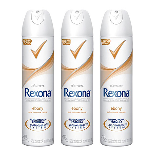 Kit Desodorante Rexona Aerosol Ebony Feminino 175ml 3 Unidades