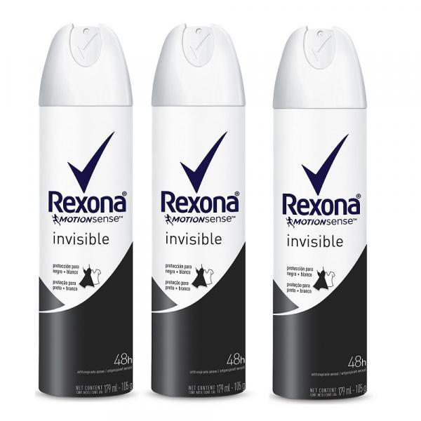 Kit Desodorante Rexona Aerosol Invisible 105g 3 Unidades