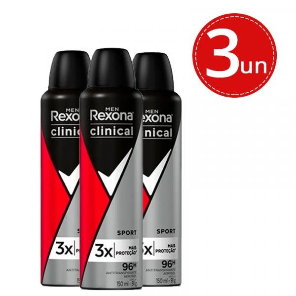 Kit Desodorante Rexona Clinical Men Sport Aerosol - 3 Unidades