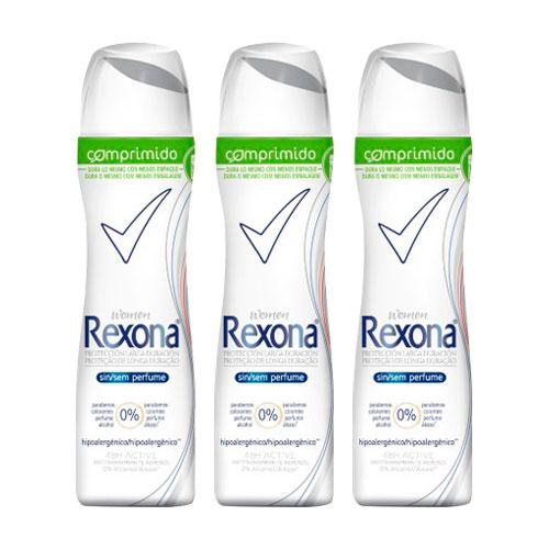 Kit Desodorante Rexona Comprimido Feminino Aerosol Sem Perfume 56g 3 Unidades