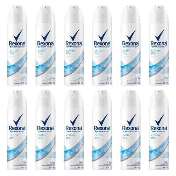 Kit Desodorante Rexona Cotton Dry 48 Horas Aerosol Feminino 150ml com 12 Unidades