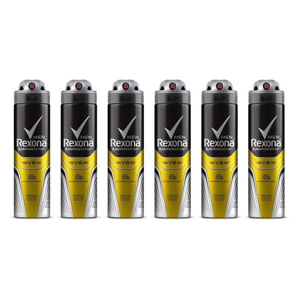 Kit Desodorante Rexona Men V8 48 Horas Aerosol Masculino 150ml com 6 Unidades