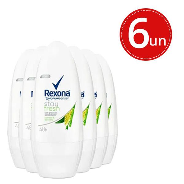 Kit Desodorante Roll On Rexona Stay Fresh Bamboo 50ml - 6 Unidades