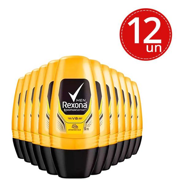 Kit Desodorante Roll On Rexona V8 50ml - 12 Unidades