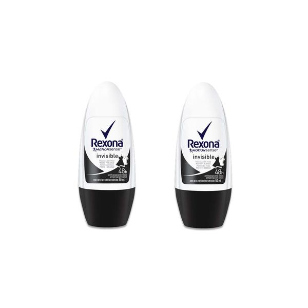 Kit Desodorante Rollon Rexona Invisible Woman 50ml 50% na 2 Unidade