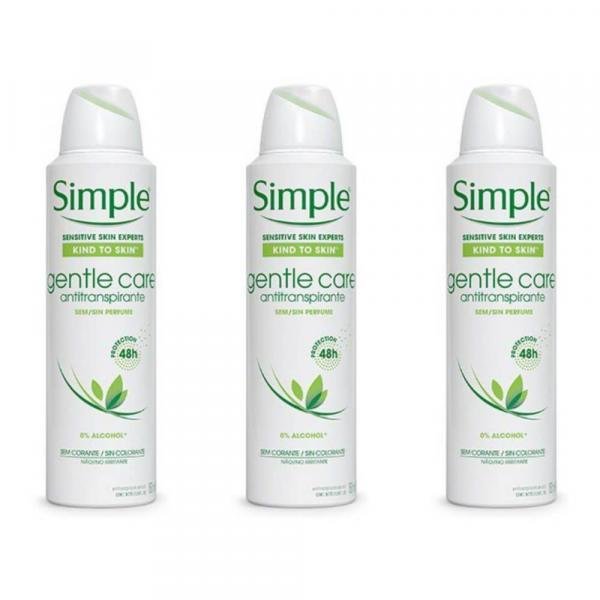 Kit Desodorante Simple Gentle Care com 3 Unidades de 150ml Cada. - Unilever