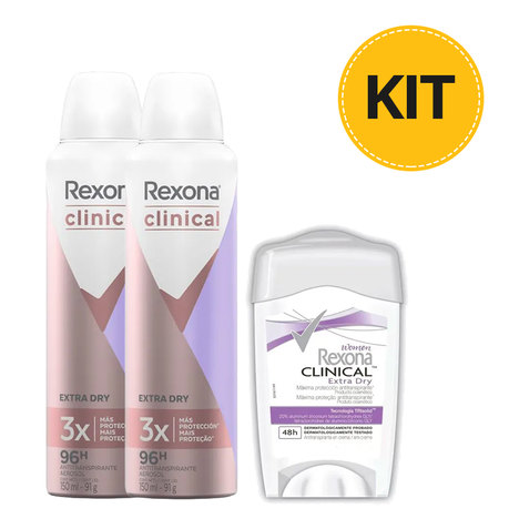 Kit Desodorante Stick Rexona Clinical Extra Dry + 2 Desodorante Aerosol Clinical
