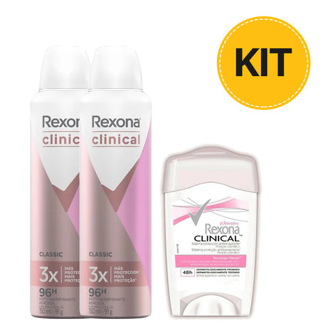 Kit Desodorante Stick Rexona Clinical Soft Women + 2 Desodorante Aerosol Clinical