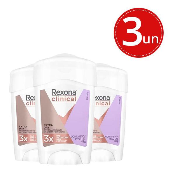 Kit Desodorante Stick Rexona Clinical Women Extra Dry 48g - 3 Unidades