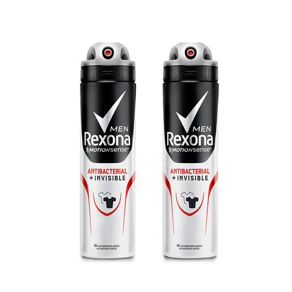 Kit 2 Desodorantes Aerossol Antitranspirante Rexona Men Invisible Antibacteriano 150ml - 50%OFF 2UN