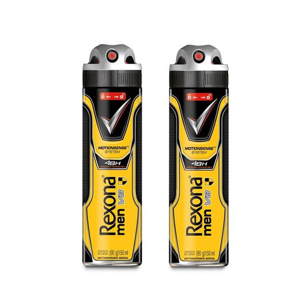 Kit 2 Desodorantes Aerossol Antitranspirante Rexona V8 150ml - 50% OFF 2UN