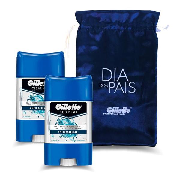 Kit 2 Desodorantes Gillette Antitranspirante Clear Gel Antibacterial 82g + Sacola Gillette