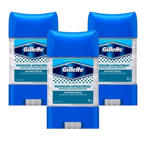 Kit 3 Desodorantes Gillette Antitranspirante Clear Gel Antibacterial 82g