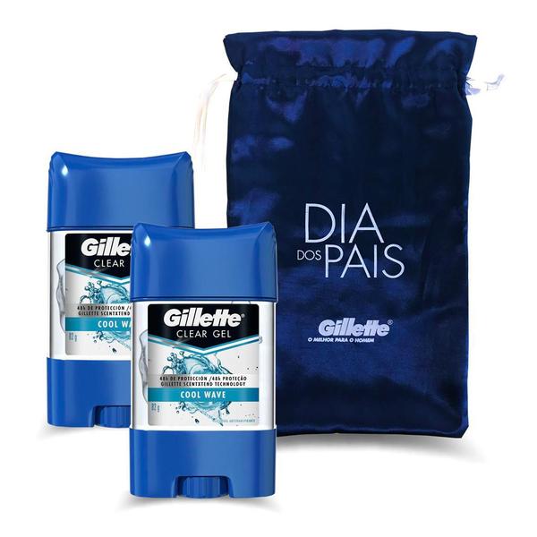 Kit 2 Desodorantes Gillette Antitranspirante Clear Gel Cool Wave 82g + Sacola Gillette