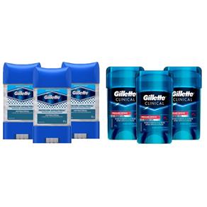 Kit Desodorantes Gillette Clear Gel 3un Antibacterial 82g + 3un Clinical Pressure Defense 45g