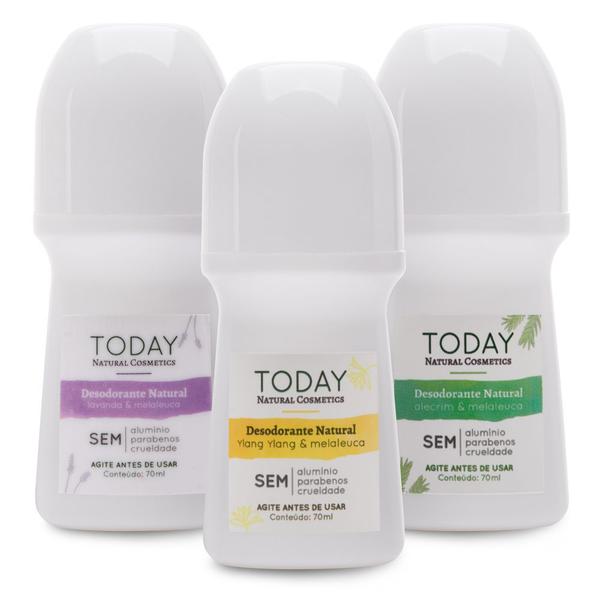 Kit 3 Desodorantes Naturais Veganos e Sem Alumínio Roll On 70ml - Today Natural Cosmetics