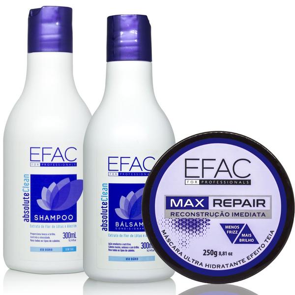 Kit Detox Capilar Absolute Clean com Máscara de Reconstrução Imediata Max Repair Efac - Efac Cosméticos