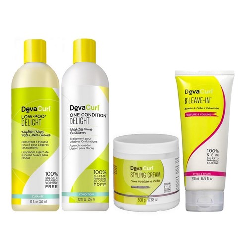 Kit Deva Curl Delight Low Poo, One Condition - 355Ml + Styling Cream - 500G + Bleave-In - 200Ml
