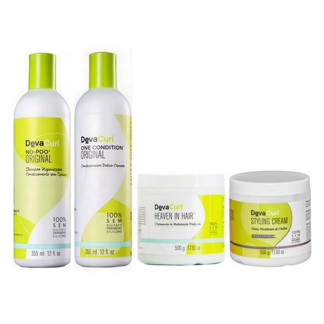Kit Deva Curl no Poo, One Condition - 355Ml + Styling Cream, Heaven In Hair - 500G
