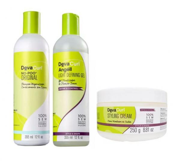 Kit Deva Shampoo No-Poo +Angéll Gel Finalizador Condicionante +Styling Cream Creme para Cachos - Deva Curl