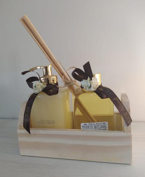 Kit Difusor de Aromas e Sabonete Líquido Bamboo no Caixote - Produto Artesanal