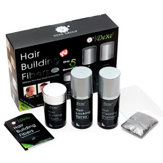 Kit Disfarce de Calvície + Spray Fixador + Shampoo Dexe Hair Fibers Preto