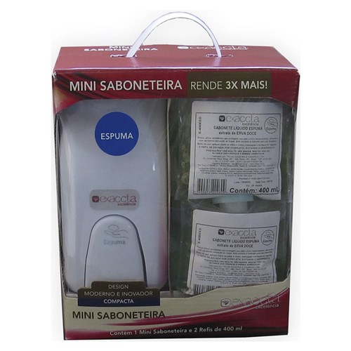 Kit Dispenser (Saboneteira) para Sabonete em Espuma 400Ml Cor Branca e 2 Refis de Sabonete Espuma 400Ml Erva Doce
