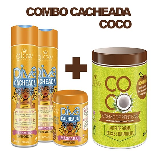 Kit Diva Cacheada + Creme de Pentear Coco 1kg - Glow Beauty
