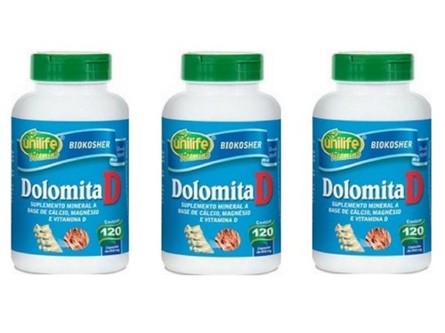 Kit - 3 Dolomita com Vitamina D Unilife 120 Cápsulas