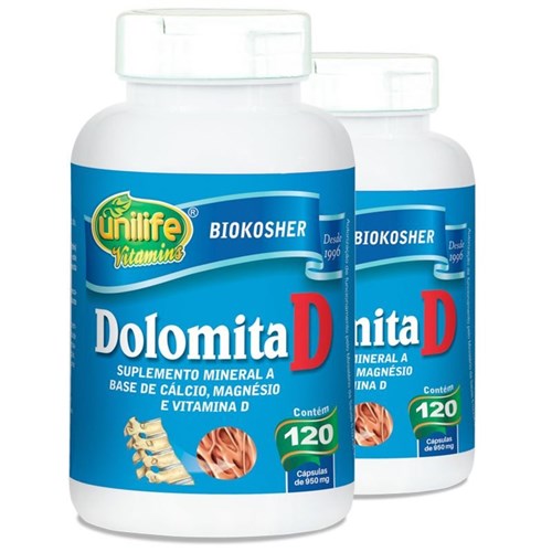 Kit 2 Dolomita com Vitamina D Unilife 120 Cápsulas
