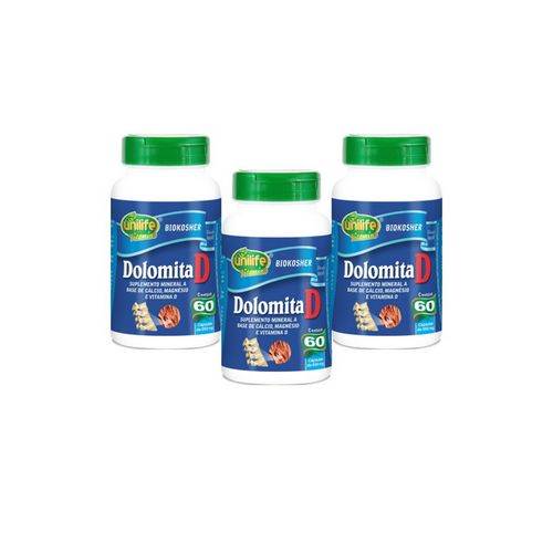 Kit 3 Dolomita com Vitamina D Unilife 60 Cápsulas