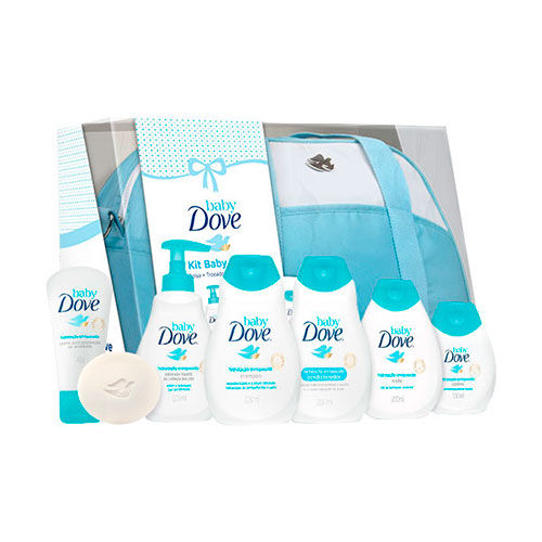 Kit Dove Baby Bolsa Maternidade Azul + Trocador + 7 Produtos