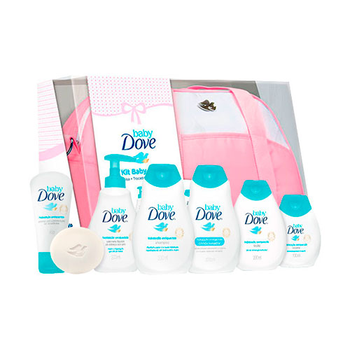 Kit Dove Baby Bolsa Maternidade Rosa + Trocador + 7 Produtos