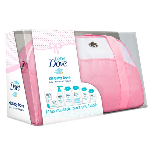 Kit Dove Baby Hidratação Enriquecida com Bolsa Rosa + Trocador + 7 Produtos Dove Baby