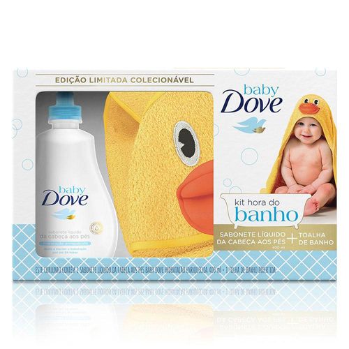 Kit Dove Baby Hidratação Enriquecida Sabonete Líquido 400ml + Toalha de Banho Pato