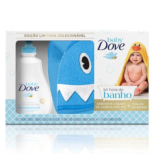 Kit Dove Baby Hidratação Enriquecida Sabonete Líquido 400ml + Toalha de Banho Tubarão