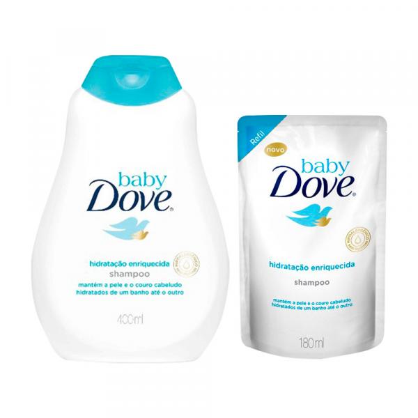 Kit Dove Baby Hidratação Enriquecida Shampoo 400ml + Refil 180ml