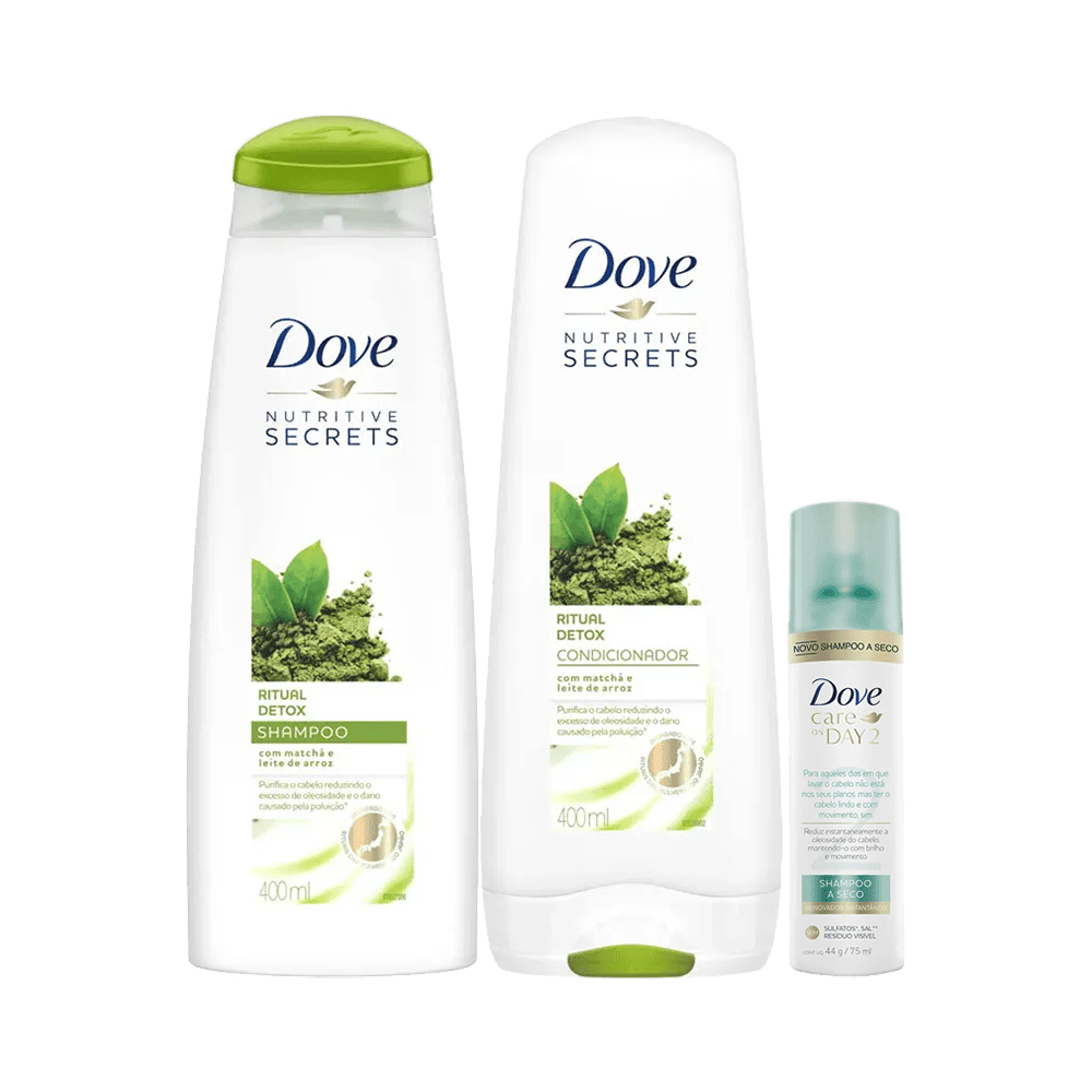 Kit Dove Detox Shampoo + Condicionador 400ml Grátis Shampoo a Seco Day 2 Renovação 75ml