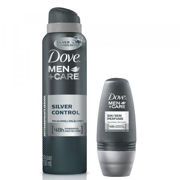 Kit Dove Men Care Desodorante Aerosol Silver Control 89g + Desodorante Roll On Sem Perfume 50ml - Dove