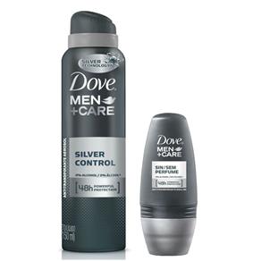 Kit Dove Men Care Desodorante Aerosol Silver Control 89g + Desodorante Roll On Sem Perfume 50ml