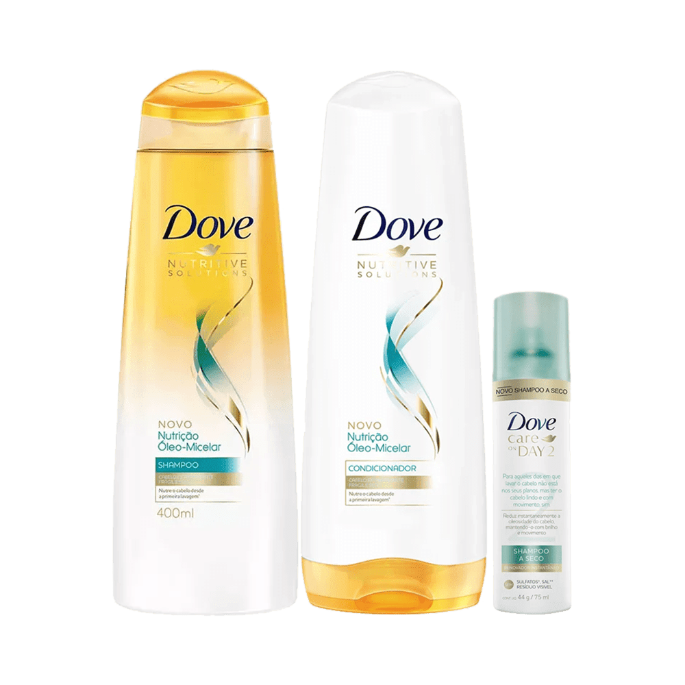 Kit Dove Micelar Shampoo + Condicionador 400ml Grátis Shampoo a Seco Day 2 Renovação 75ml