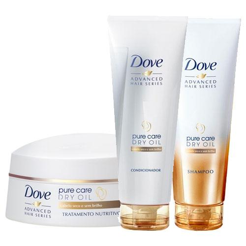 Kit Dove Pure Care Dry Oil Shampoo + Condicionador 200ml + Creme de Tratamento