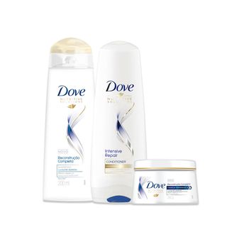 Kit Dove Reconstrucao Completa Creme de Tratamento 350g + Shampoo 200ml + Condicionador 200ml