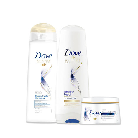 Kit Dove Reconstrução Completa Creme de Tratamento 350G + Shampoo 200Ml + Condicionador 200Ml