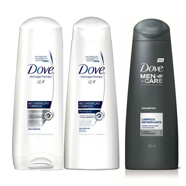 Kit Dove Reconstrução Completa Shampoo 400ml + Condicionador 400ml + Shampoo Dove Men Care Limpeza Refrescante 400ml - Dove