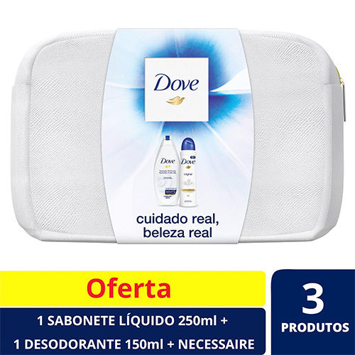 Kit Dove Sabonete Líquido Nutrição Profunda 250ml + Desodorante Original 150ml + Necessaire